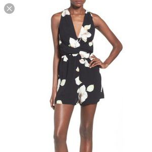 Leith Floral Print Sleeveless Cross Back Romper Black